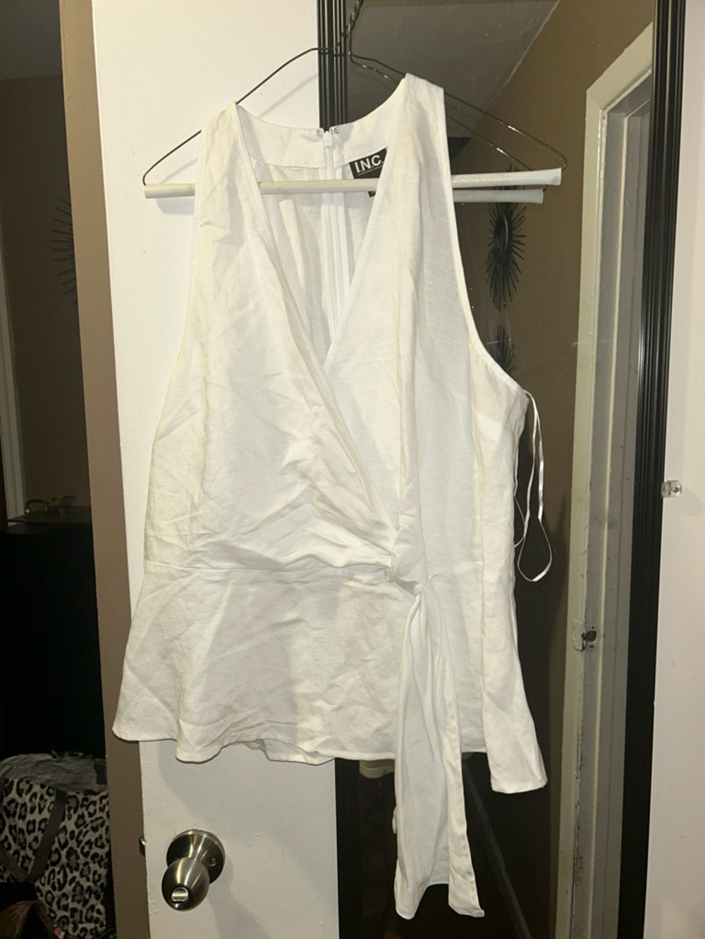 INC International Concepts White Wrap Tank with Side Tie